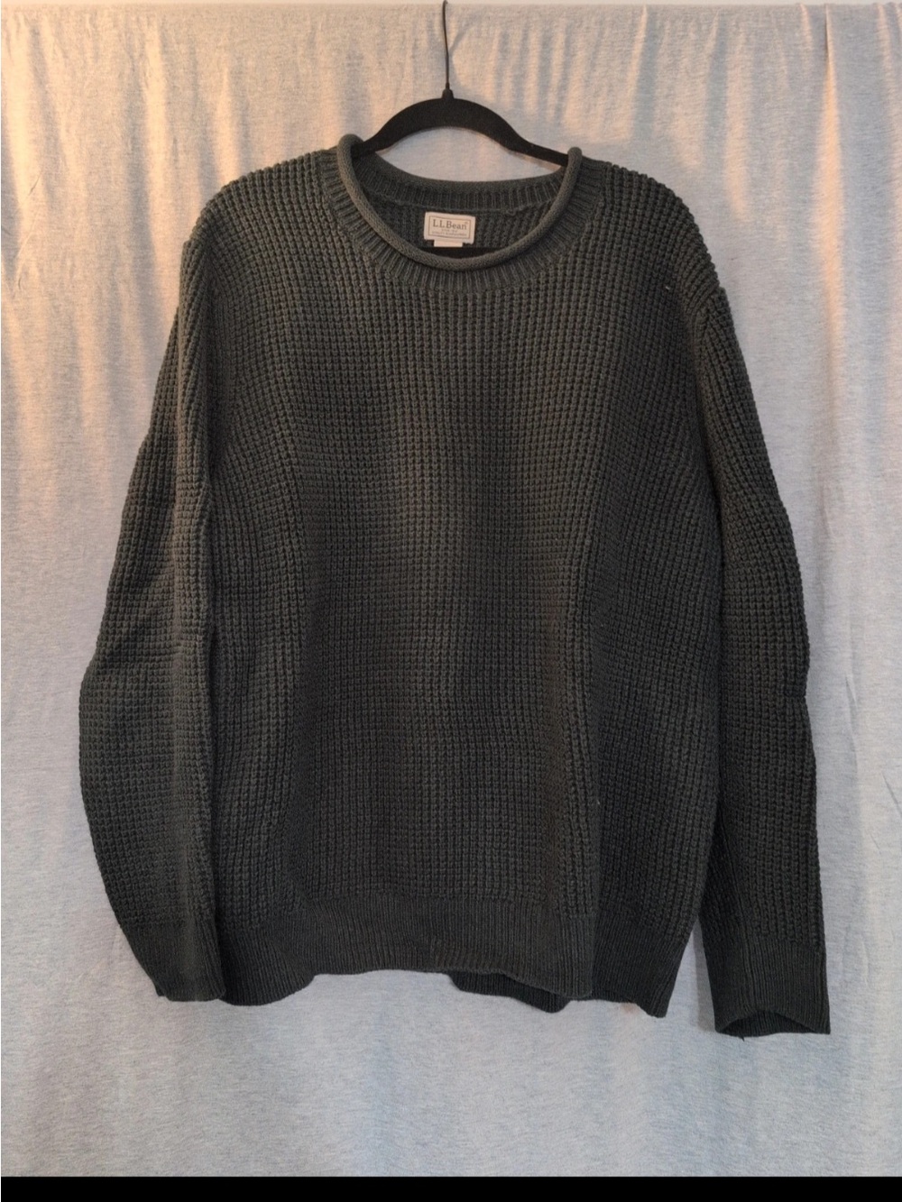 L.L. Bean Men's Dark Green Chunky Knit Crewneck Sweater